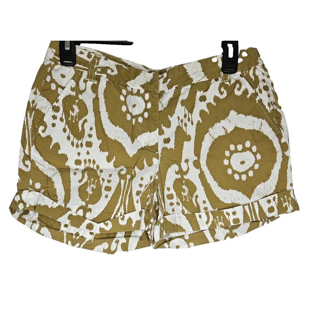 J.Crew Ikat Print Chino Shorts Size 4 Mustard White Cotton‎ Summer Casual